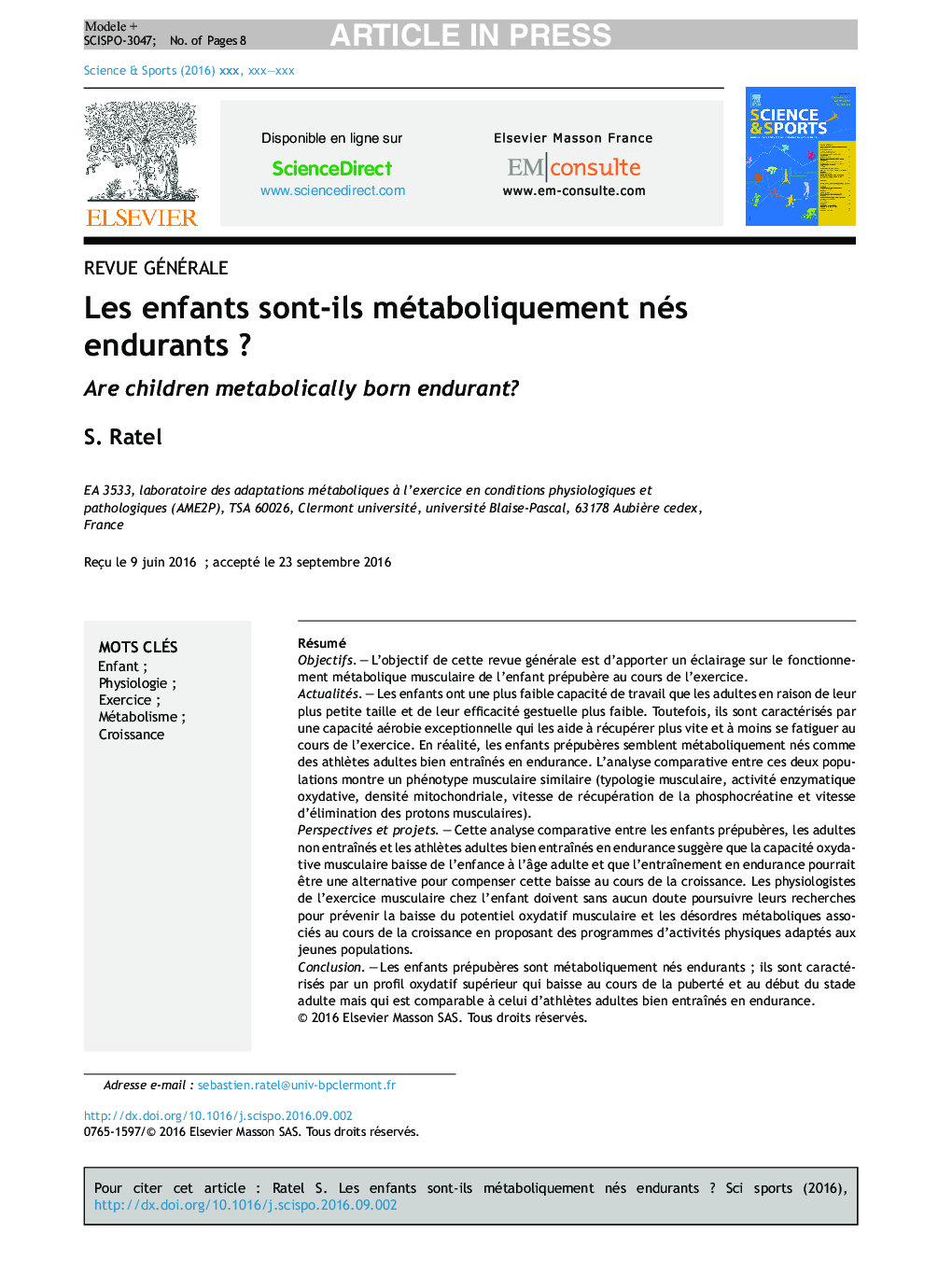 Les enfants sont-ils métaboliquement nés endurantsÂ ?