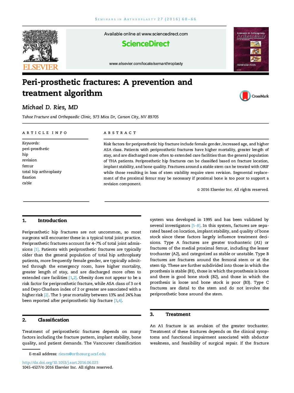 Peri-prosthetic fractures: A prevention and treatment algorithm