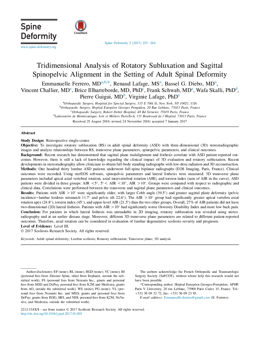 Tridimensional Analysis of Rotatory Subluxation and Sagittal Spinopelvic Alignment in the Setting of Adult Spinal Deformity