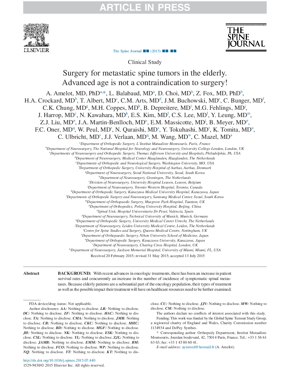 جراحی برای تومورهای متاستاتیک ستون فقرات در سالمندان. سن پیشرفته، مانع از عمل جراحی نیست! 