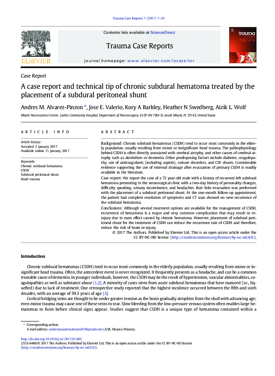 A case report and technical tip of chronic subdural hematoma treated by the placement of a subdural peritoneal shunt