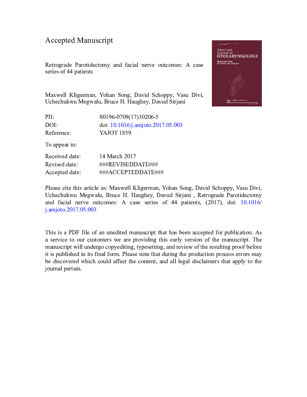 Retrograde Parotidectomy and facial nerve outcomes: A case series of 44 patients