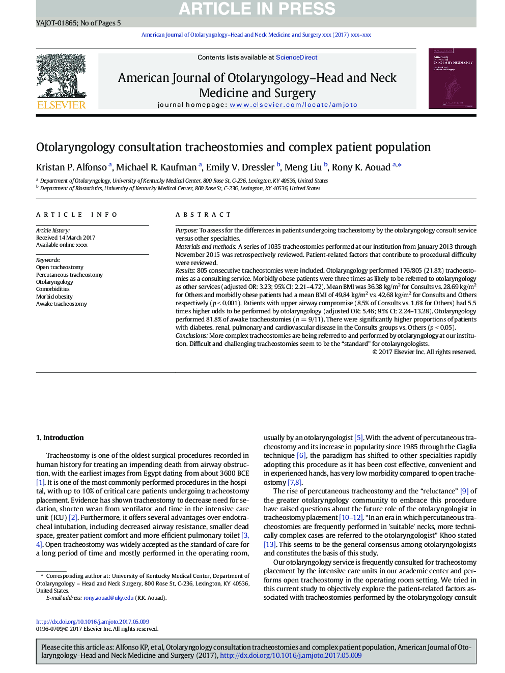 Otolaryngology consultation tracheostomies and complex patient population