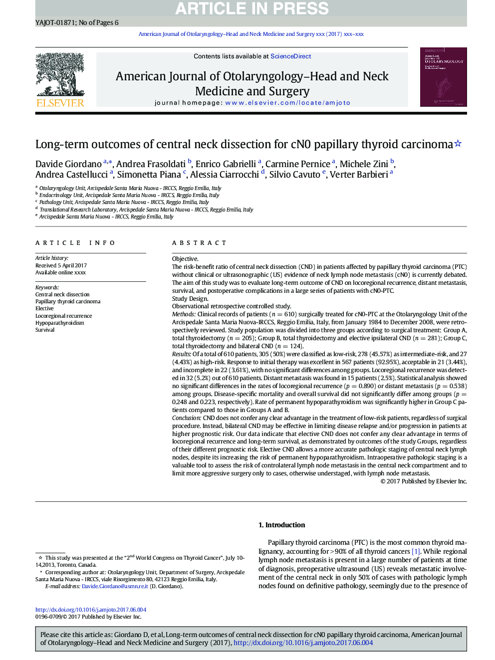 Long-term outcomes of central neck dissection for cN0 papillary thyroid carcinoma