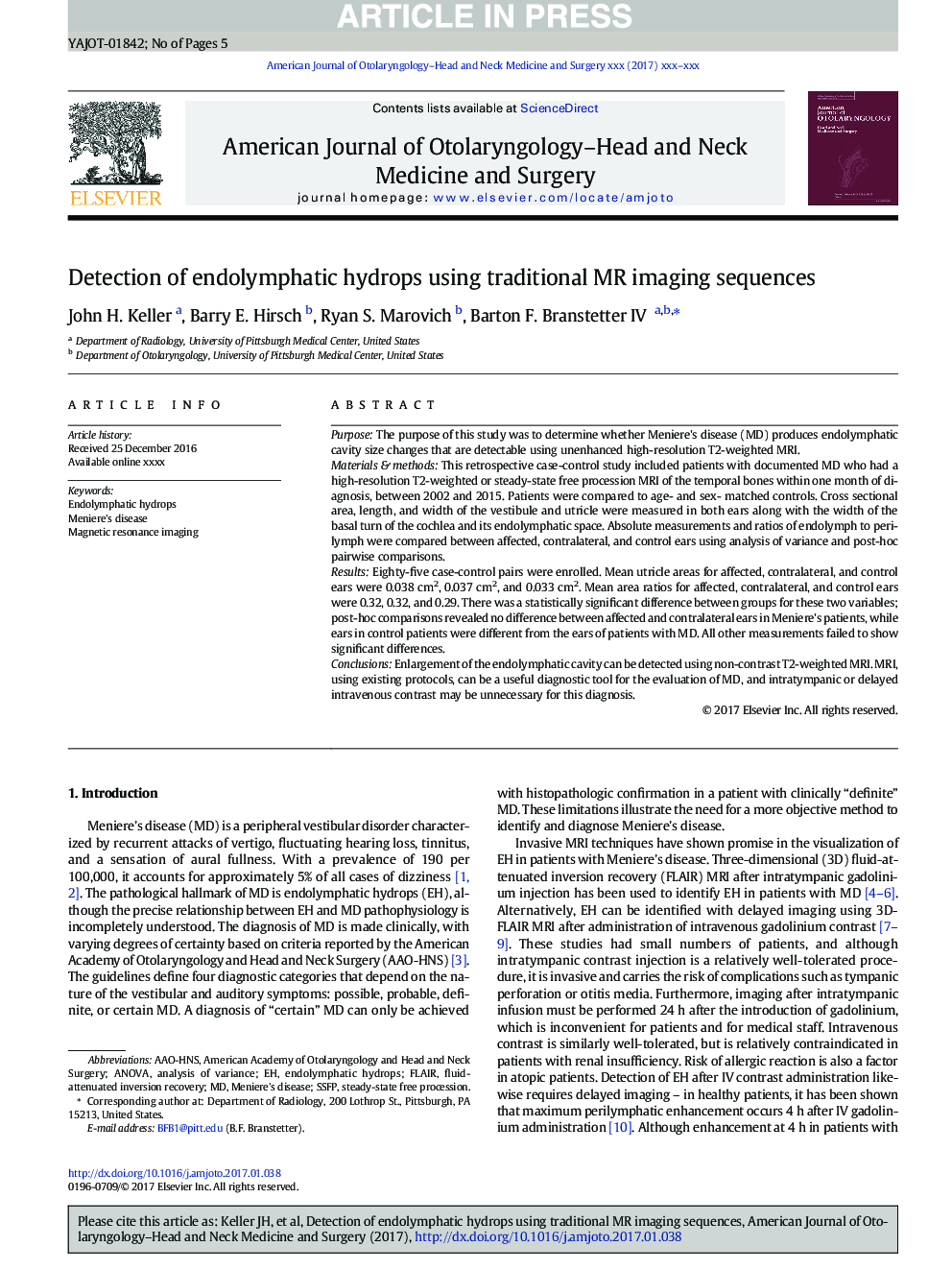 Detection of endolymphatic hydrops using traditional MR imaging sequences