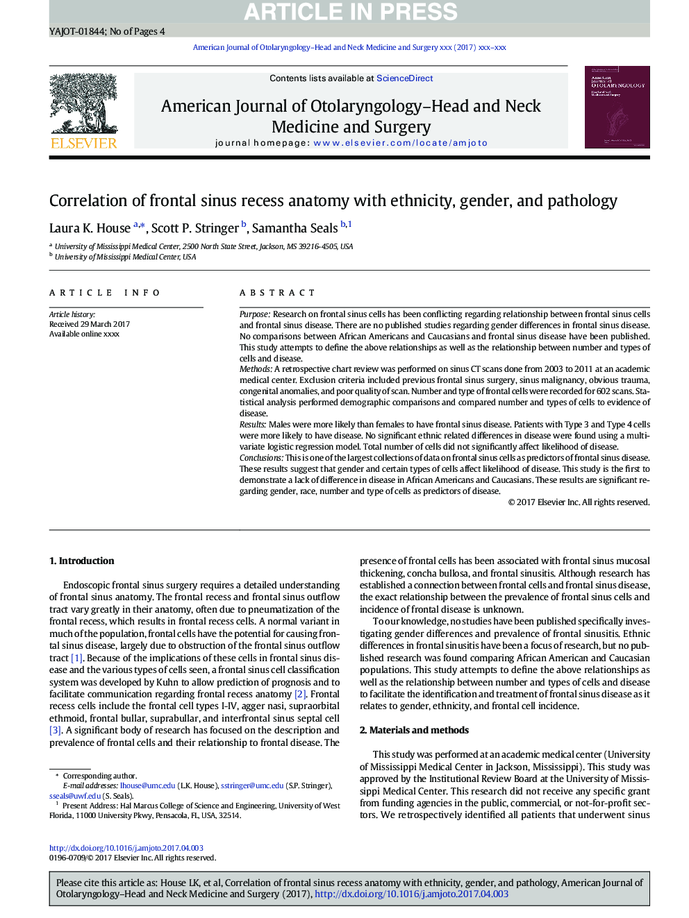 Correlation of frontal sinus recess anatomy with ethnicity, gender, and pathology