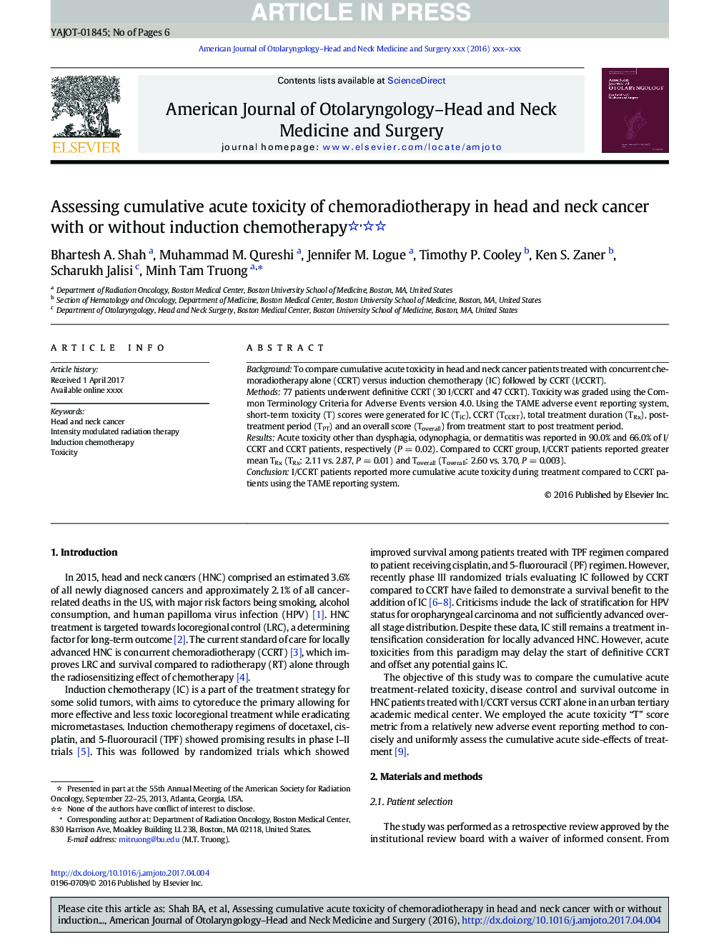 Assessing cumulative acute toxicity of chemoradiotherapy in head and neck cancer with or without induction chemotherapy