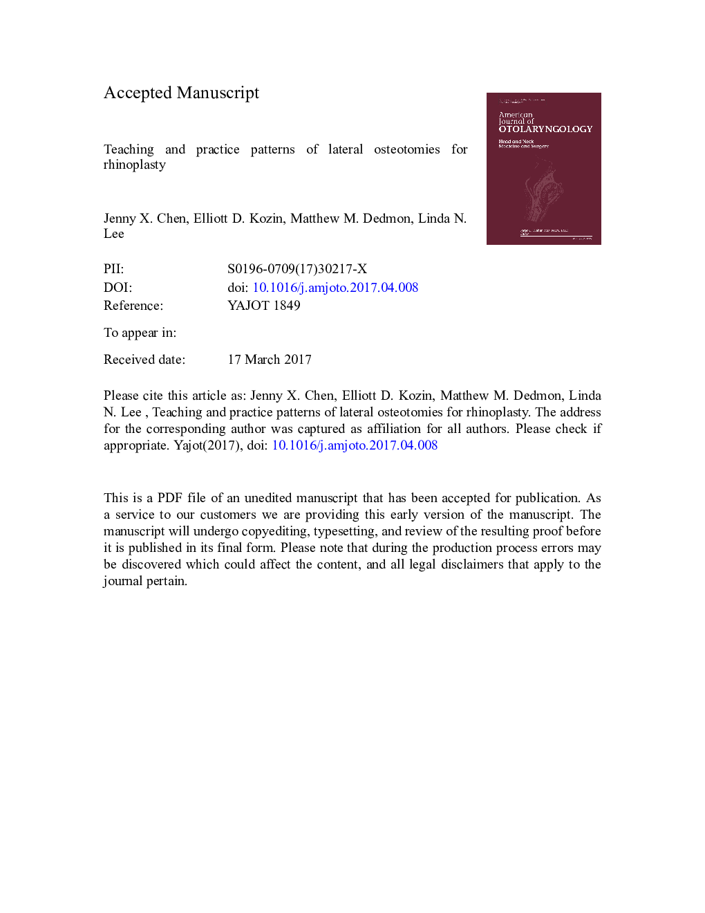 Teaching and practice patterns of lateral osteotomies for rhinoplasty