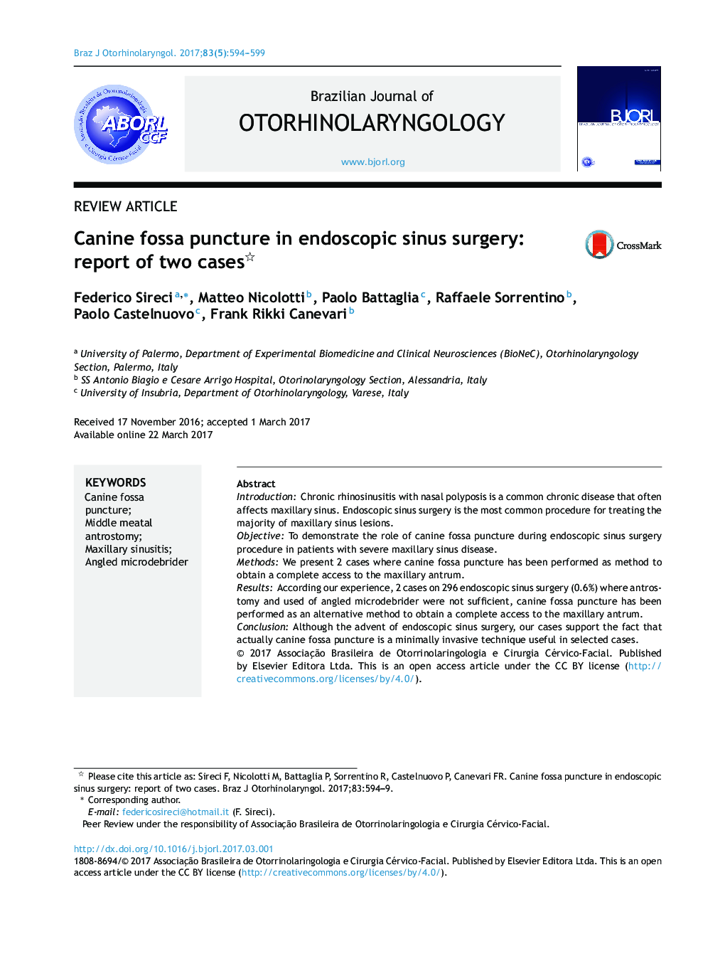 Canine fossa puncture in endoscopic sinus surgery: report of two cases