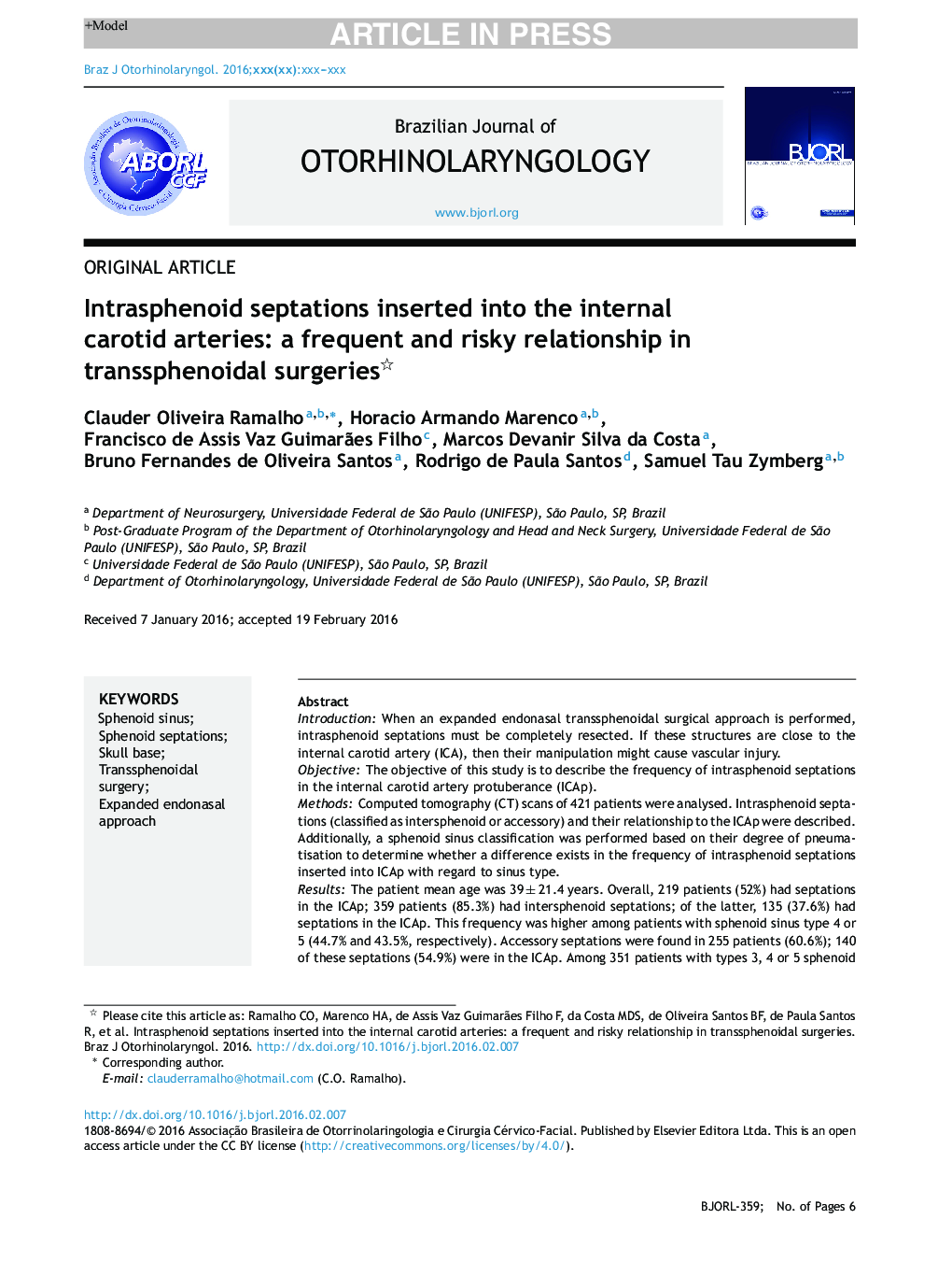 Intrasphenoid septations inserted into the internal carotid arteries: a frequent and risky relationship in transsphenoidal surgeries