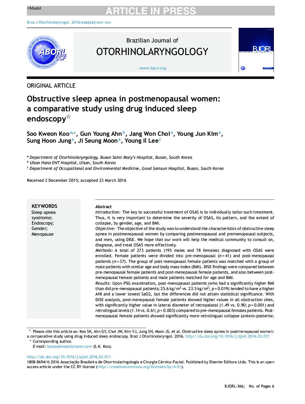 آپنه انسداد خواب در زنان یائسه: یک مطالعه تطبیقی ​​با استفاده از آندوسکوپی خواب مبتنی بر دارو است 