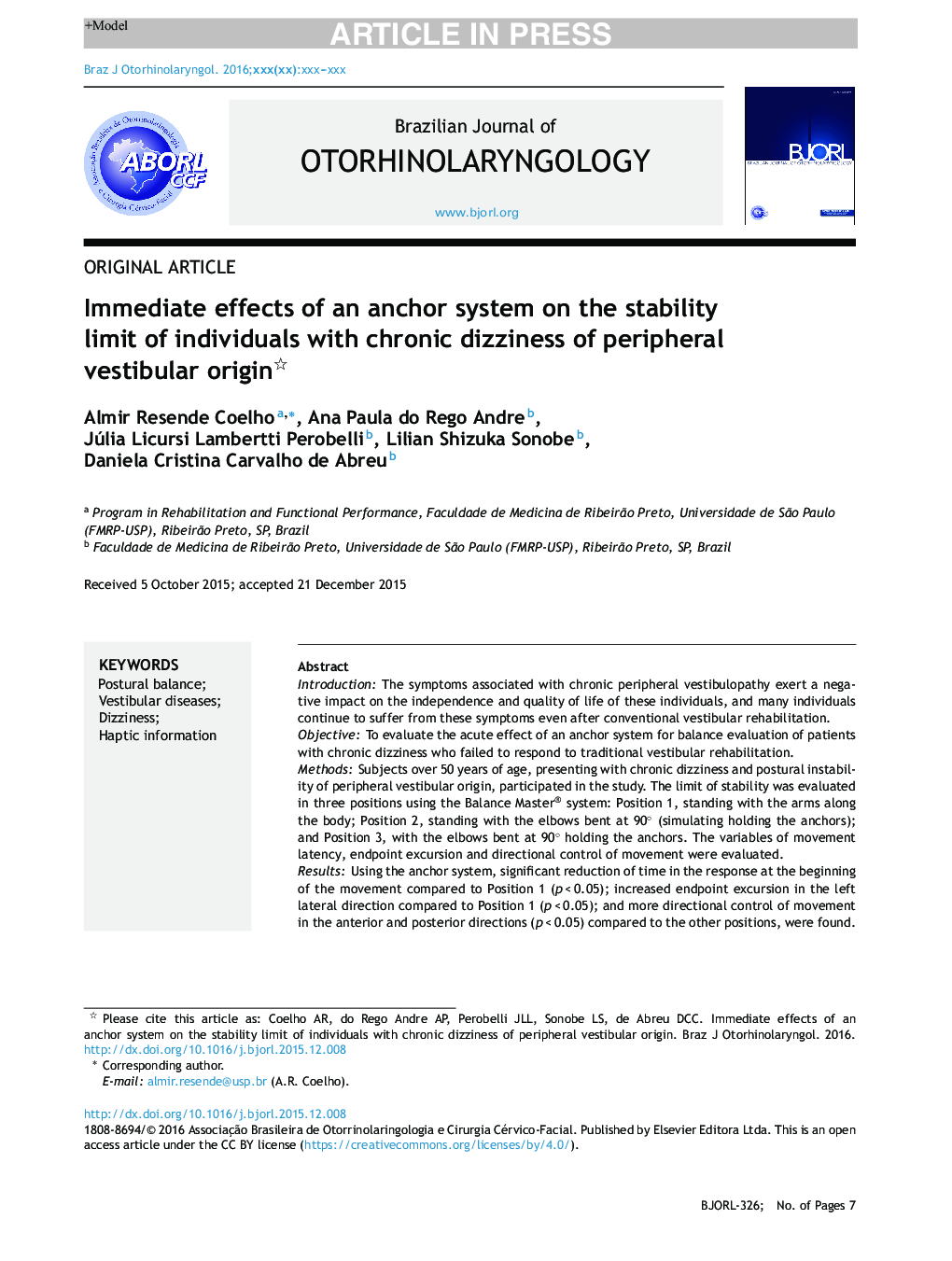 Immediate effects of an anchor system on the stability limit of individuals with chronic dizziness of peripheral vestibular origin