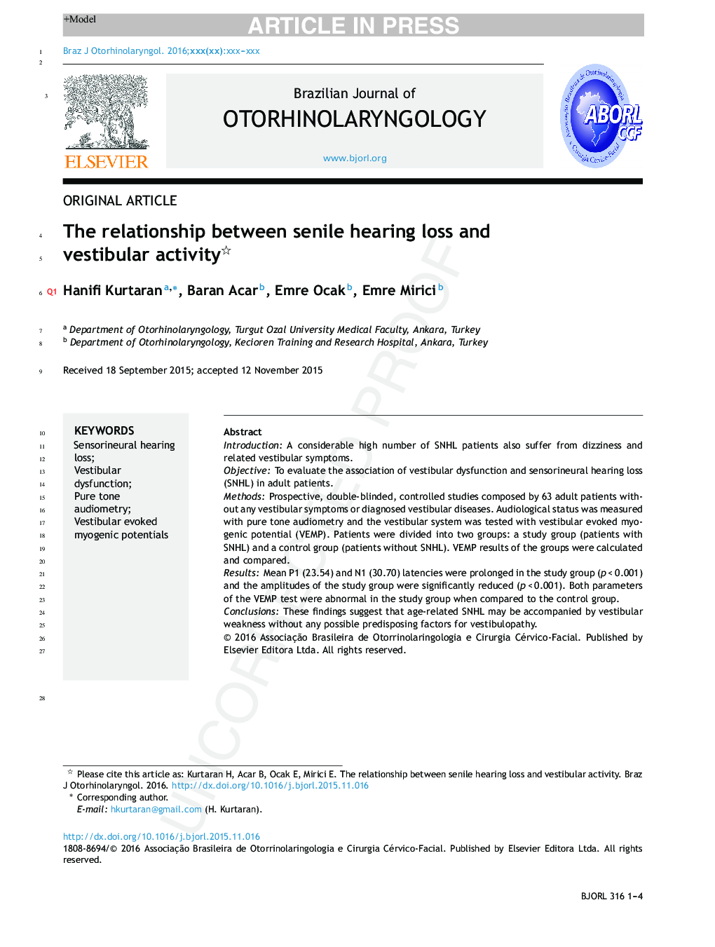 ارتباط بین کاهش شنوایی سالمندان و فعالیت های ویستیبولار 