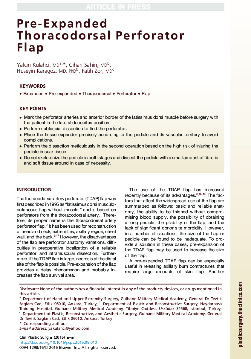 Pre-expanded Thoracodorsal Artery Perforator Flap