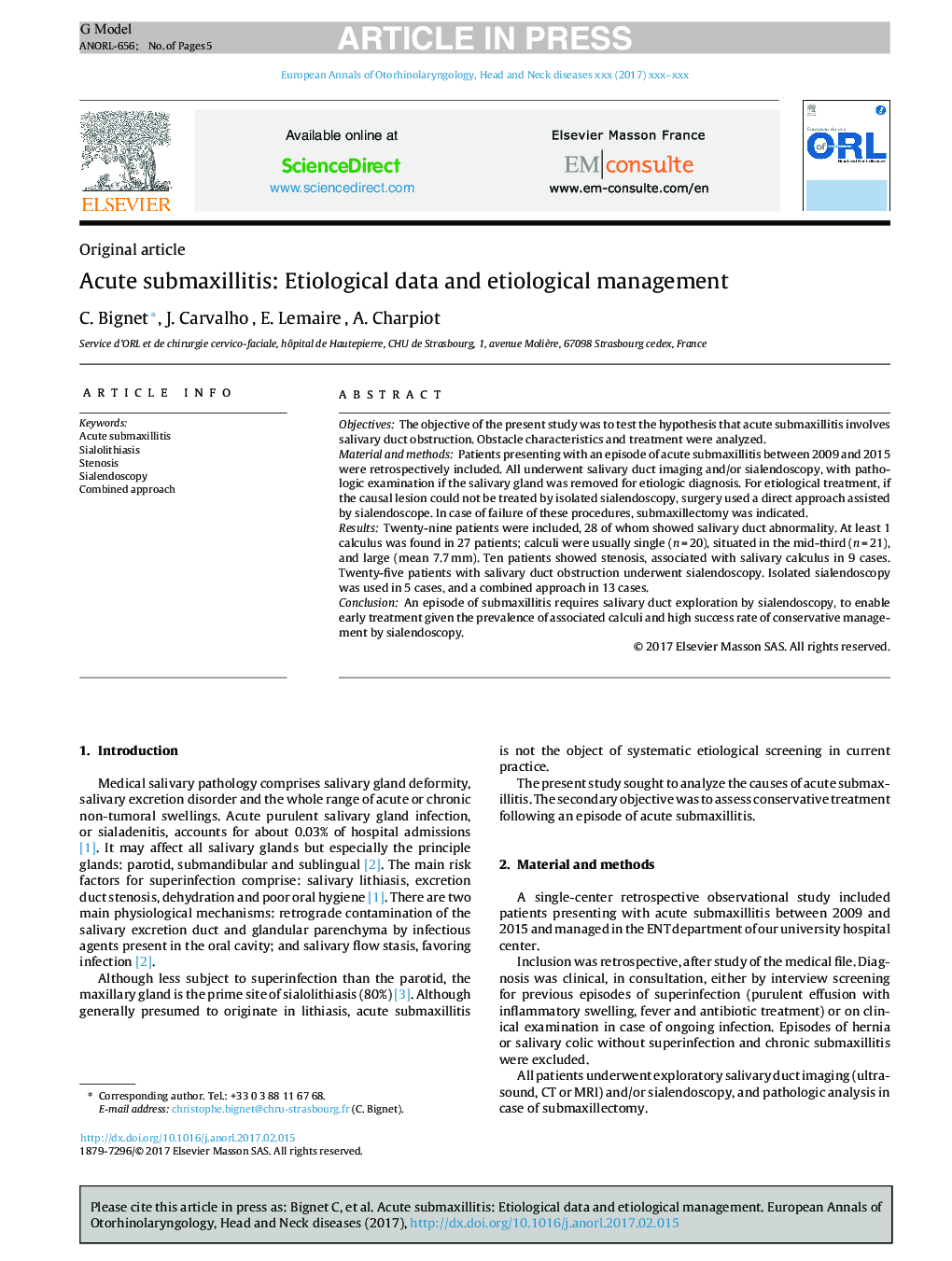 Acute submaxillitis: Etiological data and etiological management