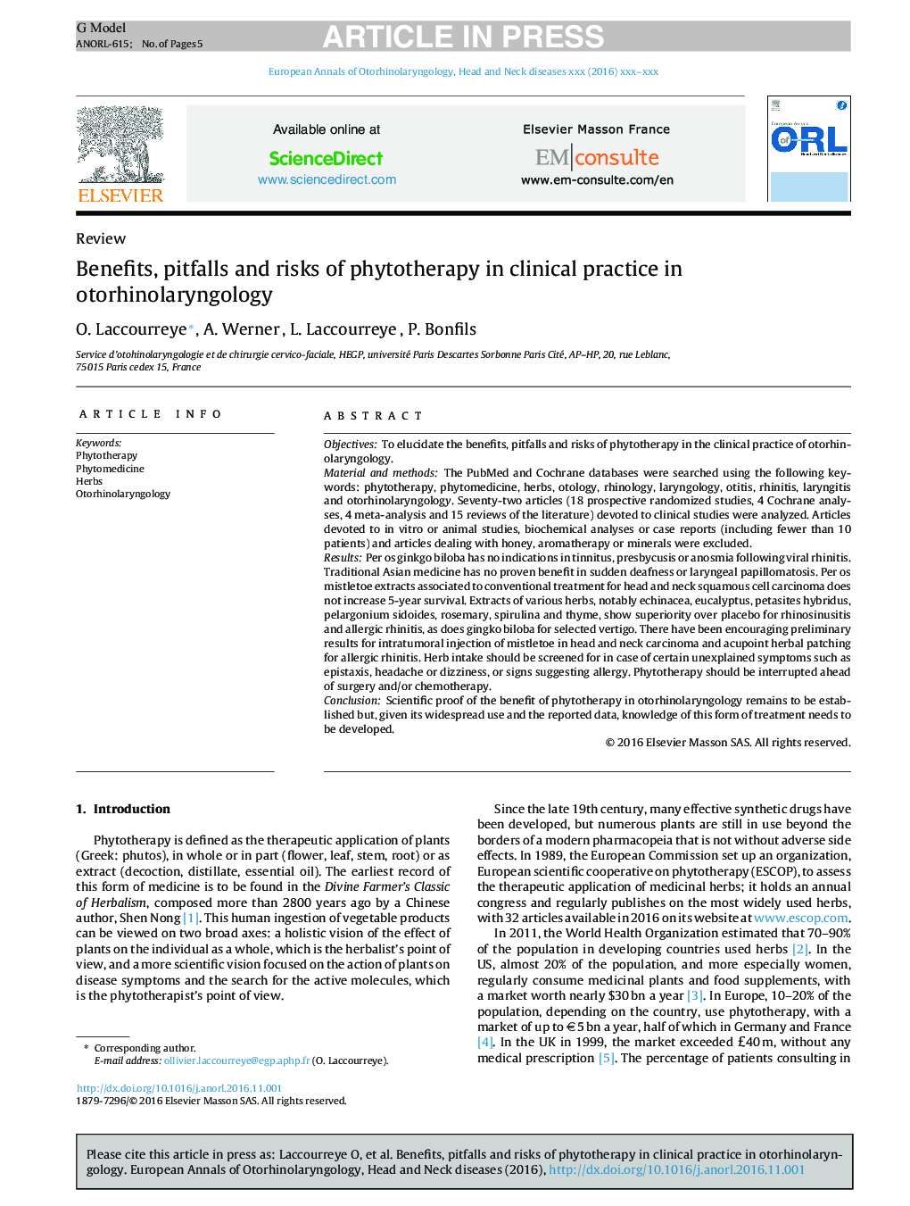 Benefits, pitfalls and risks of phytotherapy in clinical practice in otorhinolaryngology