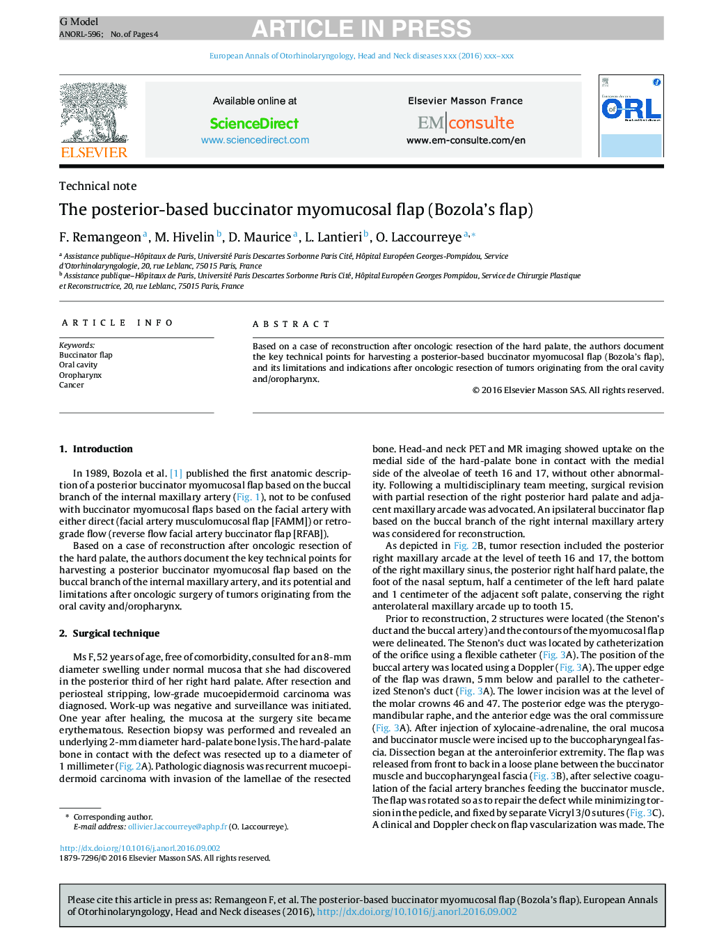 The posterior-based buccinator myomucosal flap (Bozola's flap)