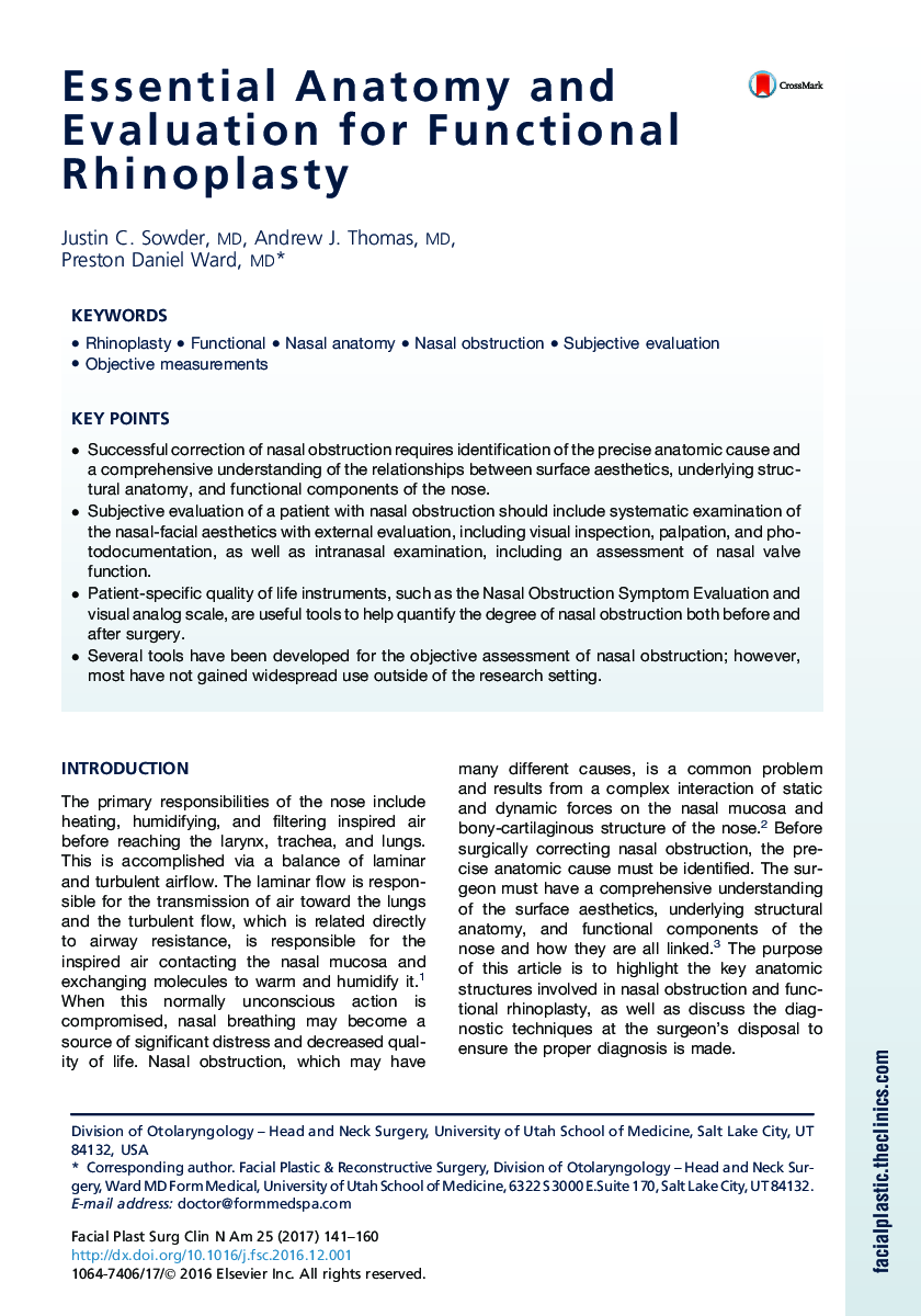 Essential Anatomy and Evaluation for Functional Rhinoplasty