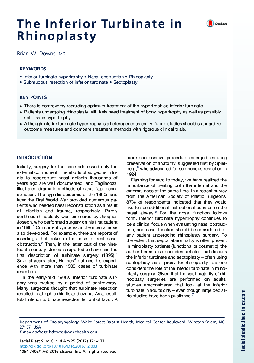 The Inferior Turbinate in Rhinoplasty