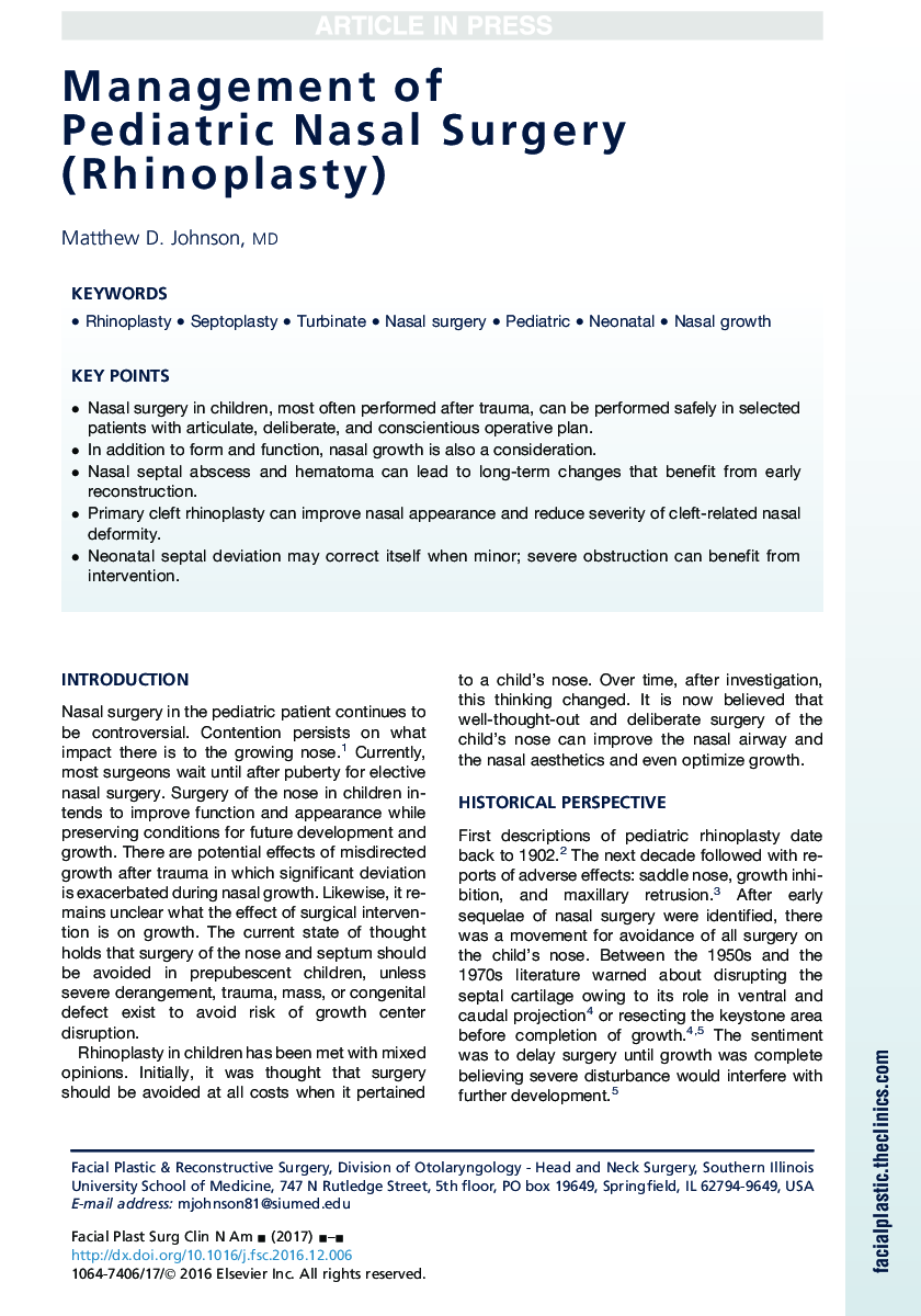 Management of PediatricÂ Nasal Surgery (Rhinoplasty)