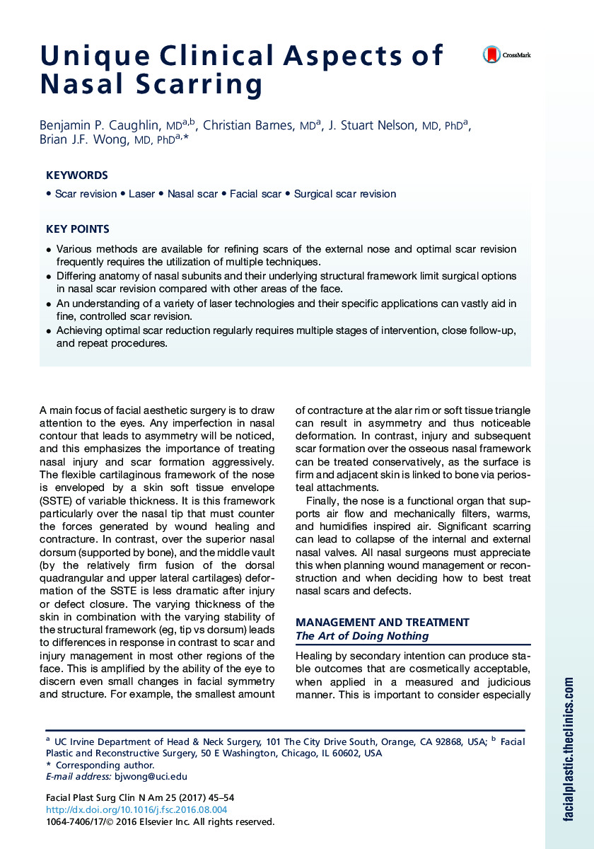 Unique Clinical Aspects of Nasal Scarring