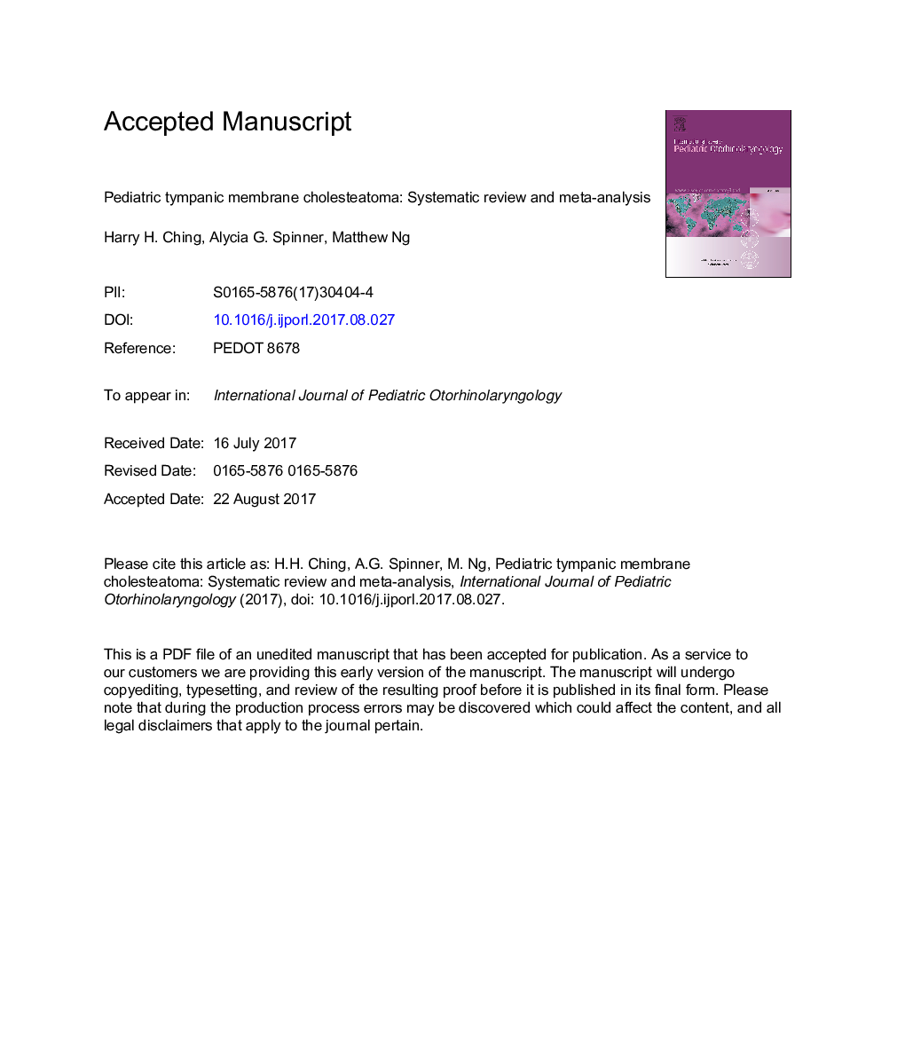 Pediatric tympanic membrane cholesteatoma: Systematic review and meta-analysis