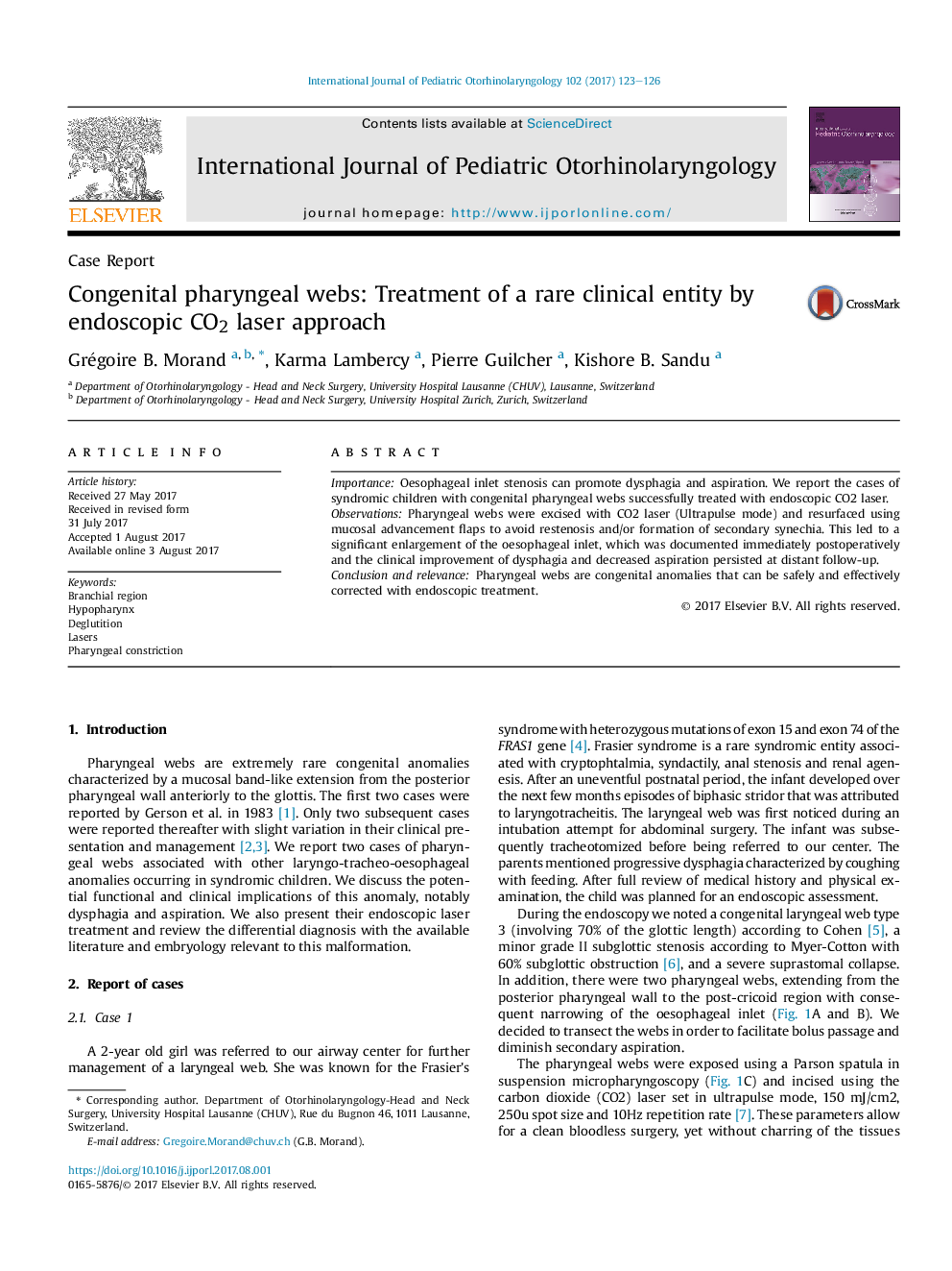 Congenital pharyngeal webs: Treatment of a rare clinical entity by endoscopic CO2 laser approach