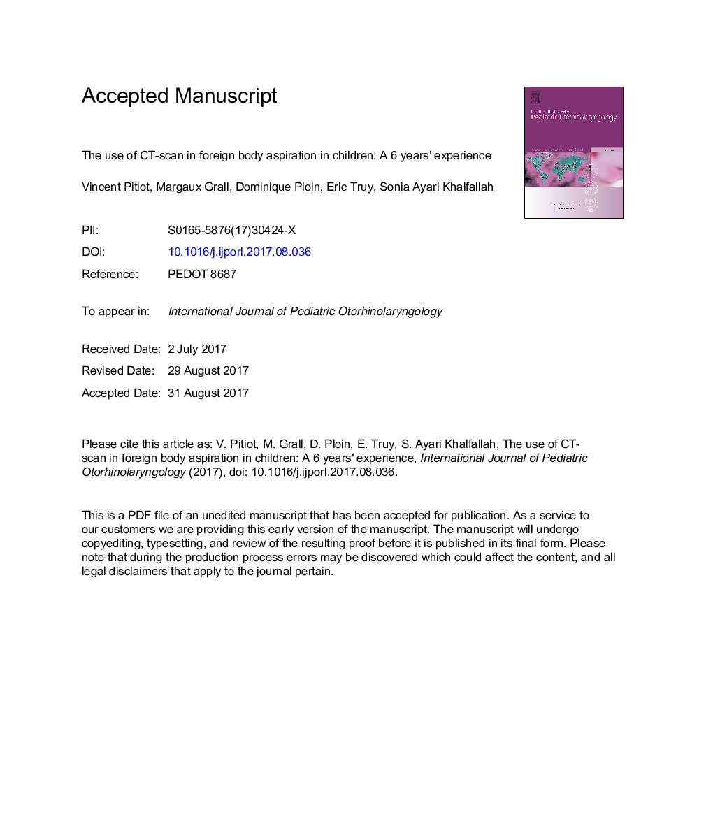 The use of CT-scan in foreign body aspiration in children: A 6 years' experience