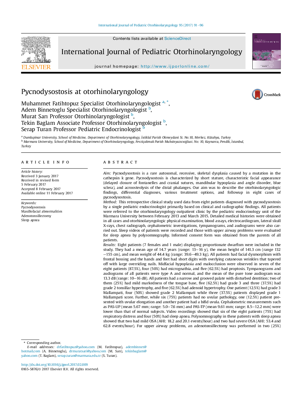 Pycnodysostosis at otorhinolaryngology