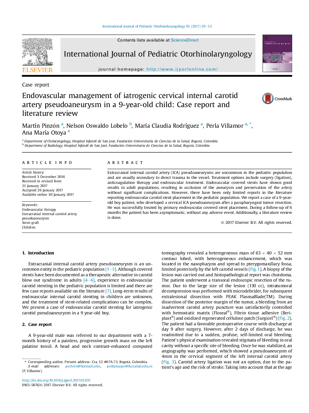 Endovascular management of iatrogenic cervical internal carotid artery pseudoaneurysm in a 9-year-old child: Case report and literature review