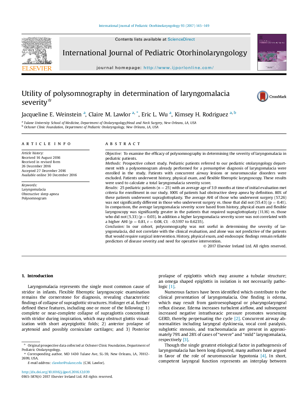 Utility of polysomnography in determination of laryngomalacia severity