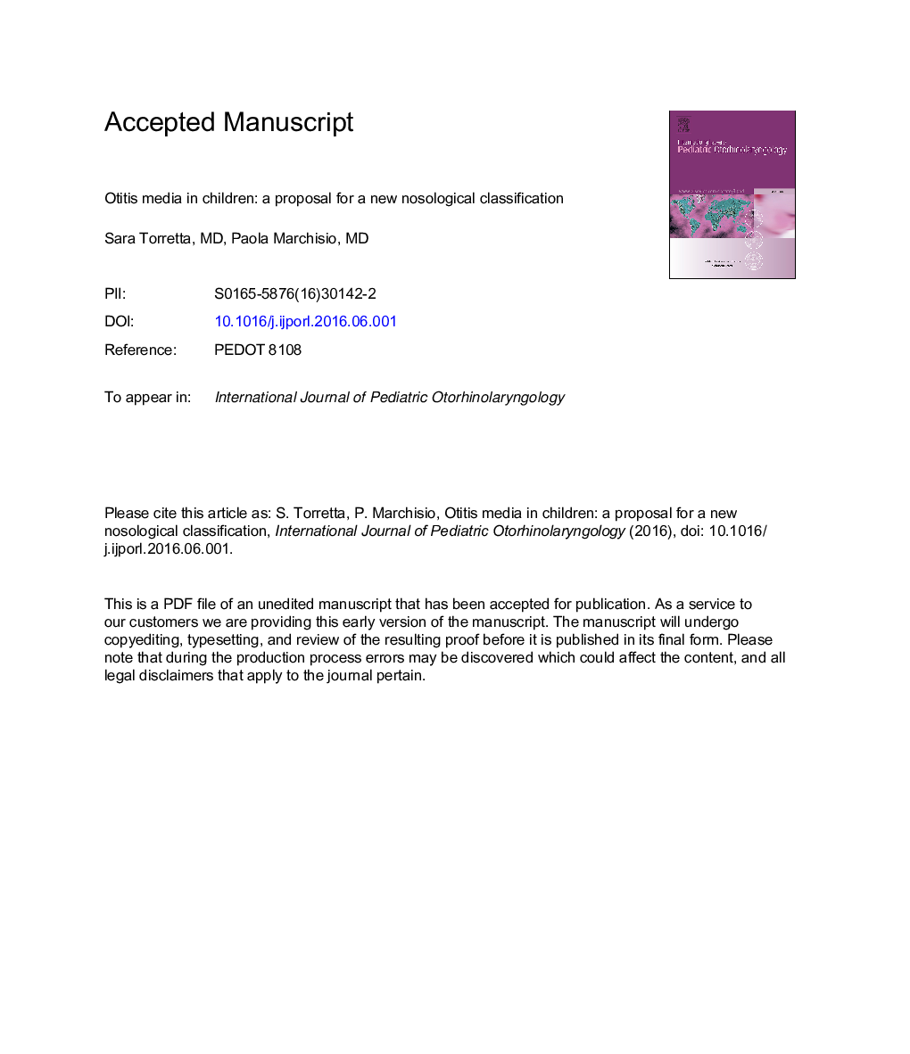 Otitis media in children: A proposal for a new nosological classification