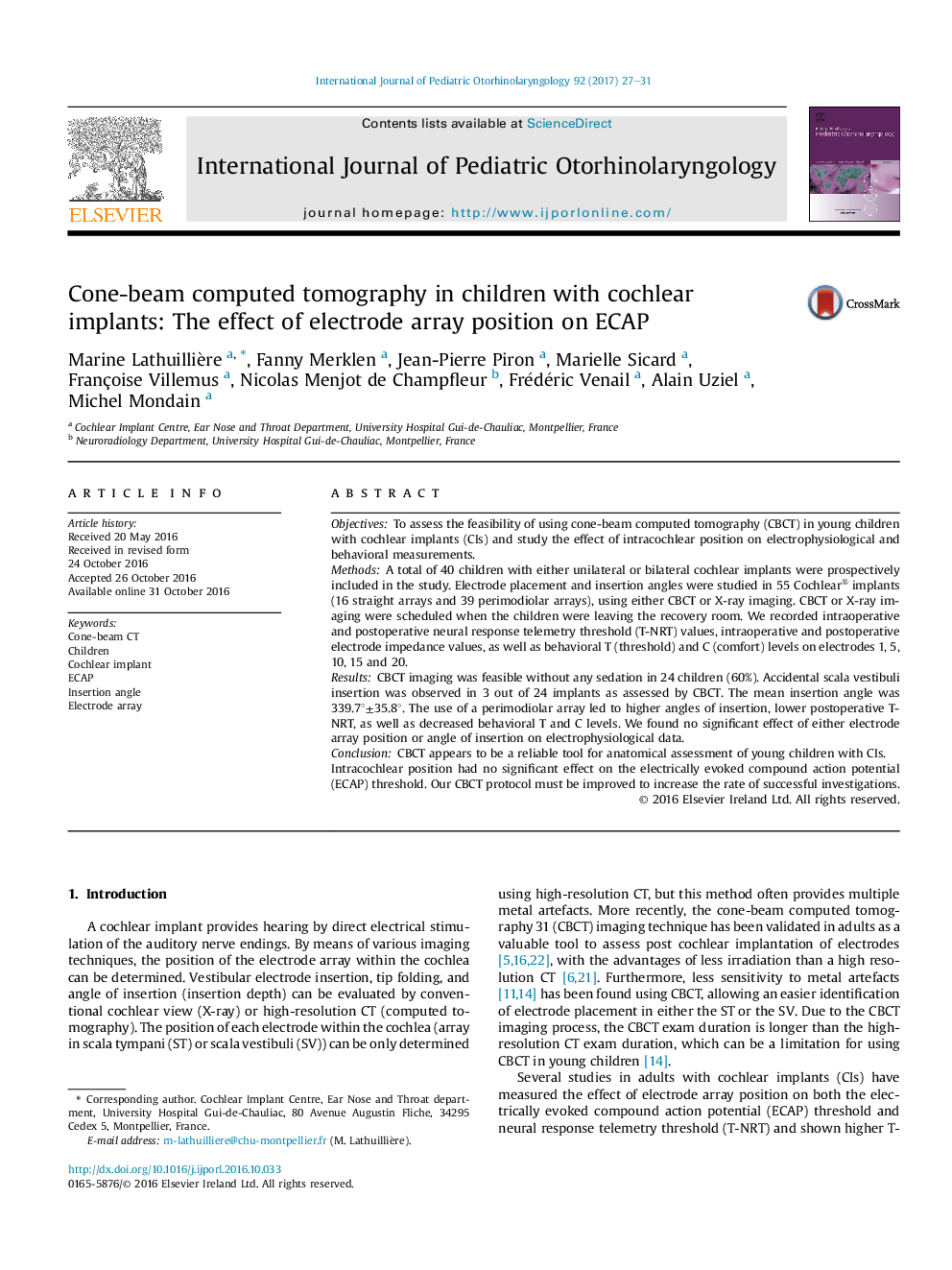 Cone-beam computed tomography in children with cochlear implants: The effect of electrode array position on ECAP