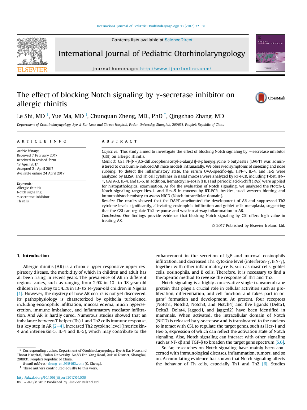 The effect of blocking Notch signaling by Î³-secretase inhibitor on allergic rhinitis