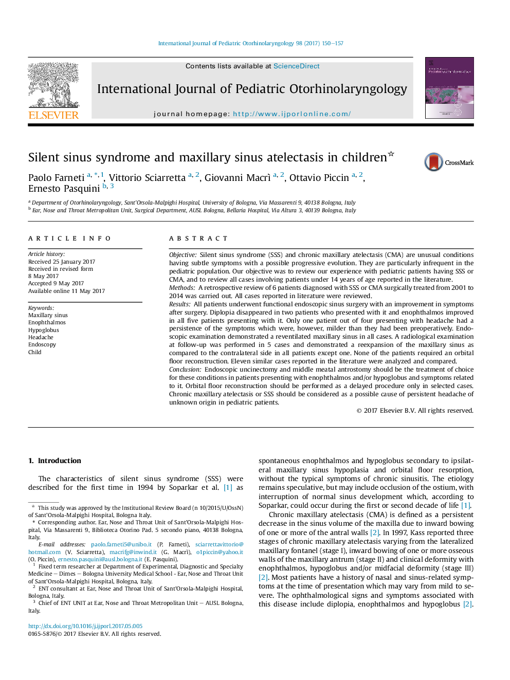 Silent sinus syndrome and maxillary sinus atelectasis in children