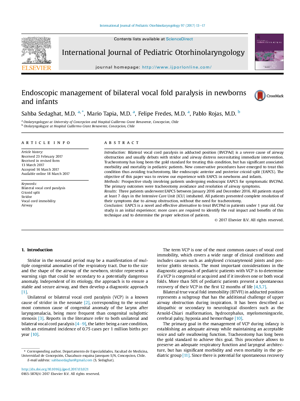 Endoscopic management of bilateral vocal fold paralysis in newborns and infants