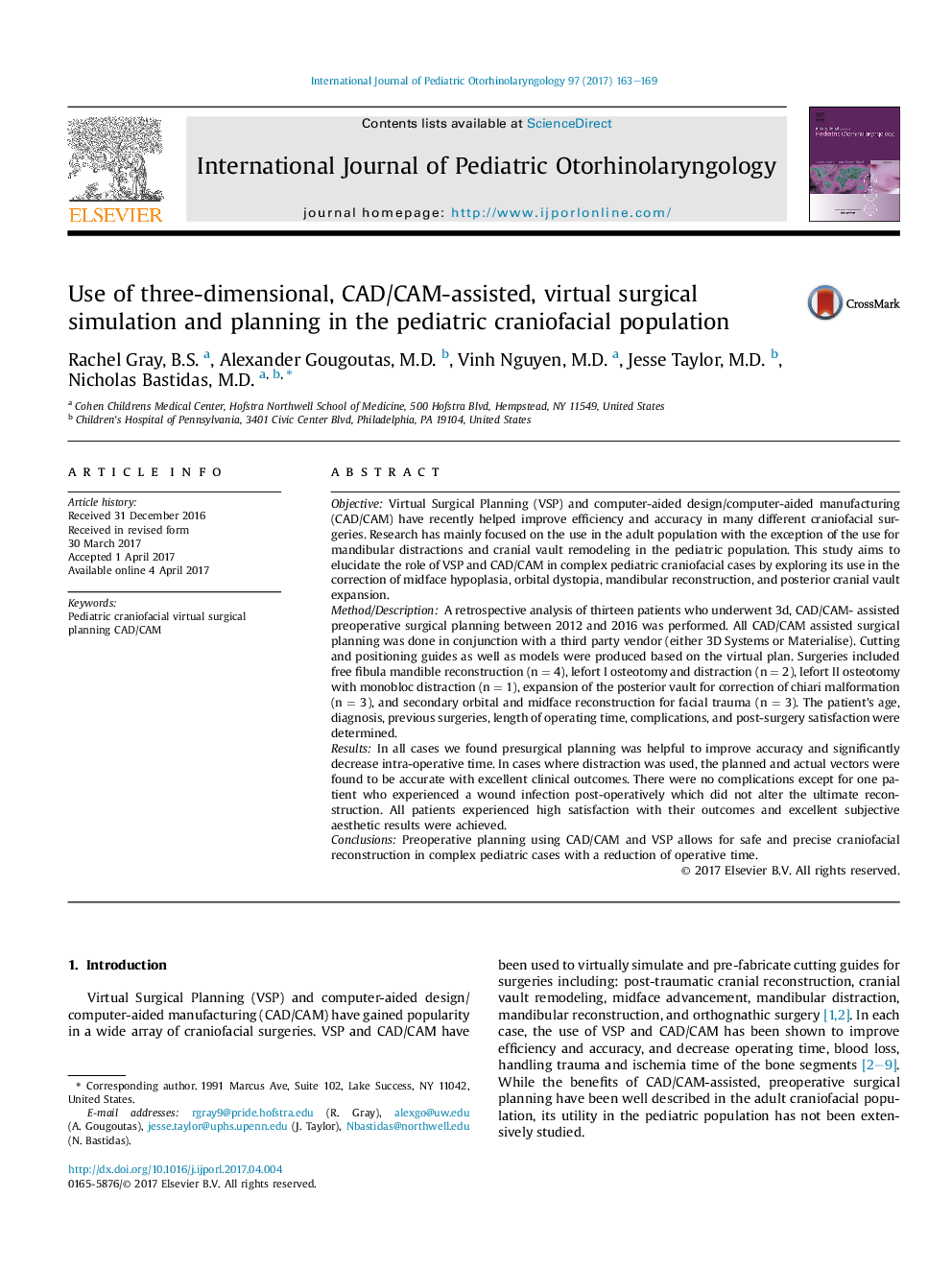 Use of three-dimensional, CAD/CAM-assisted, virtual surgical simulation and planning in the pediatric craniofacial population