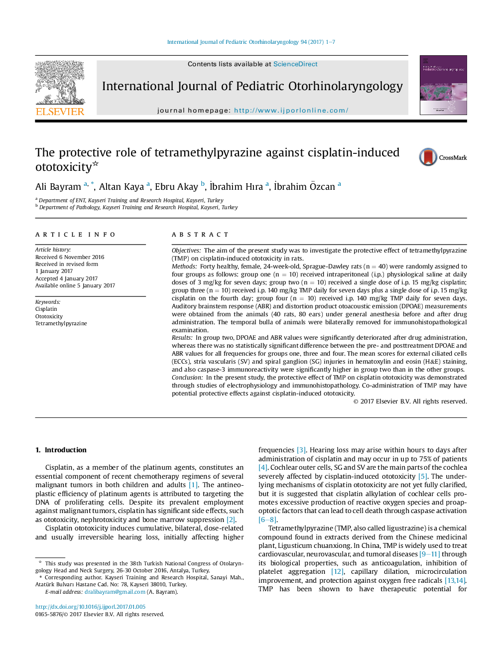 The protective role of tetramethylpyrazine against cisplatin-induced ototoxicity