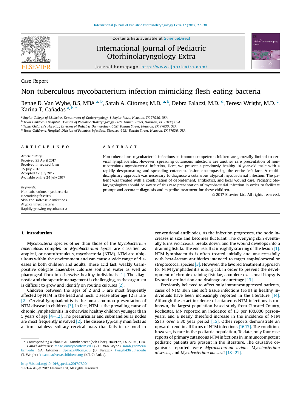 Case ReportNon-tuberculous mycobacterium infection mimicking flesh-eating bacteria