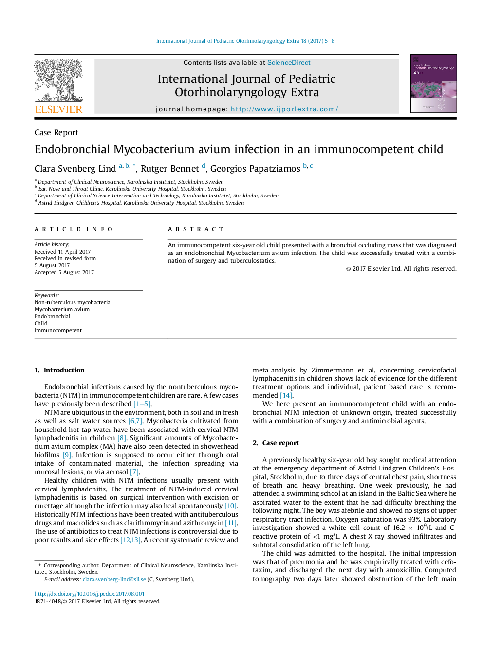 Endobronchial Mycobacterium avium infection in an immunocompetent child