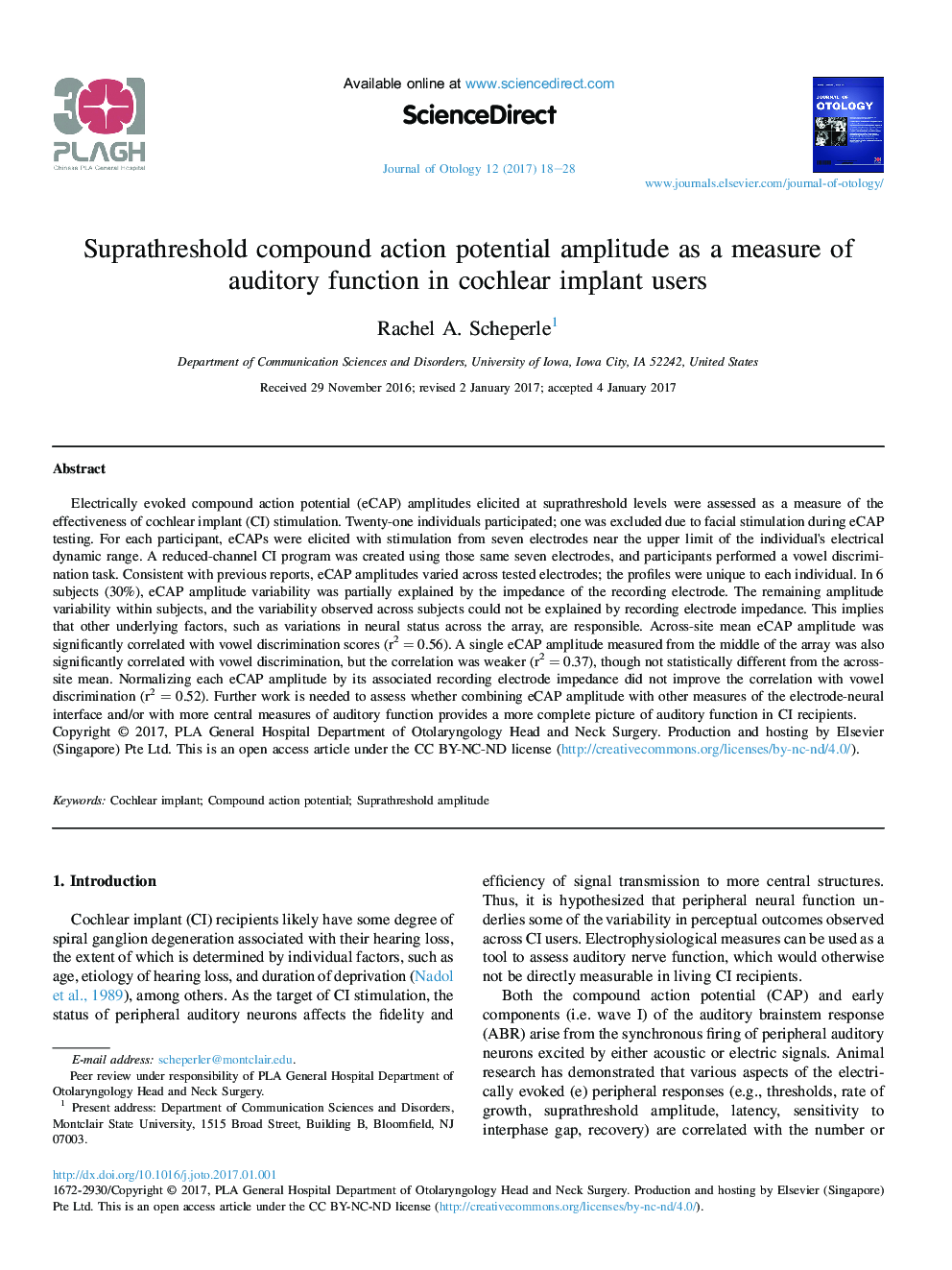 Suprathreshold compound action potential amplitude as a measure of auditory function in cochlear implant users