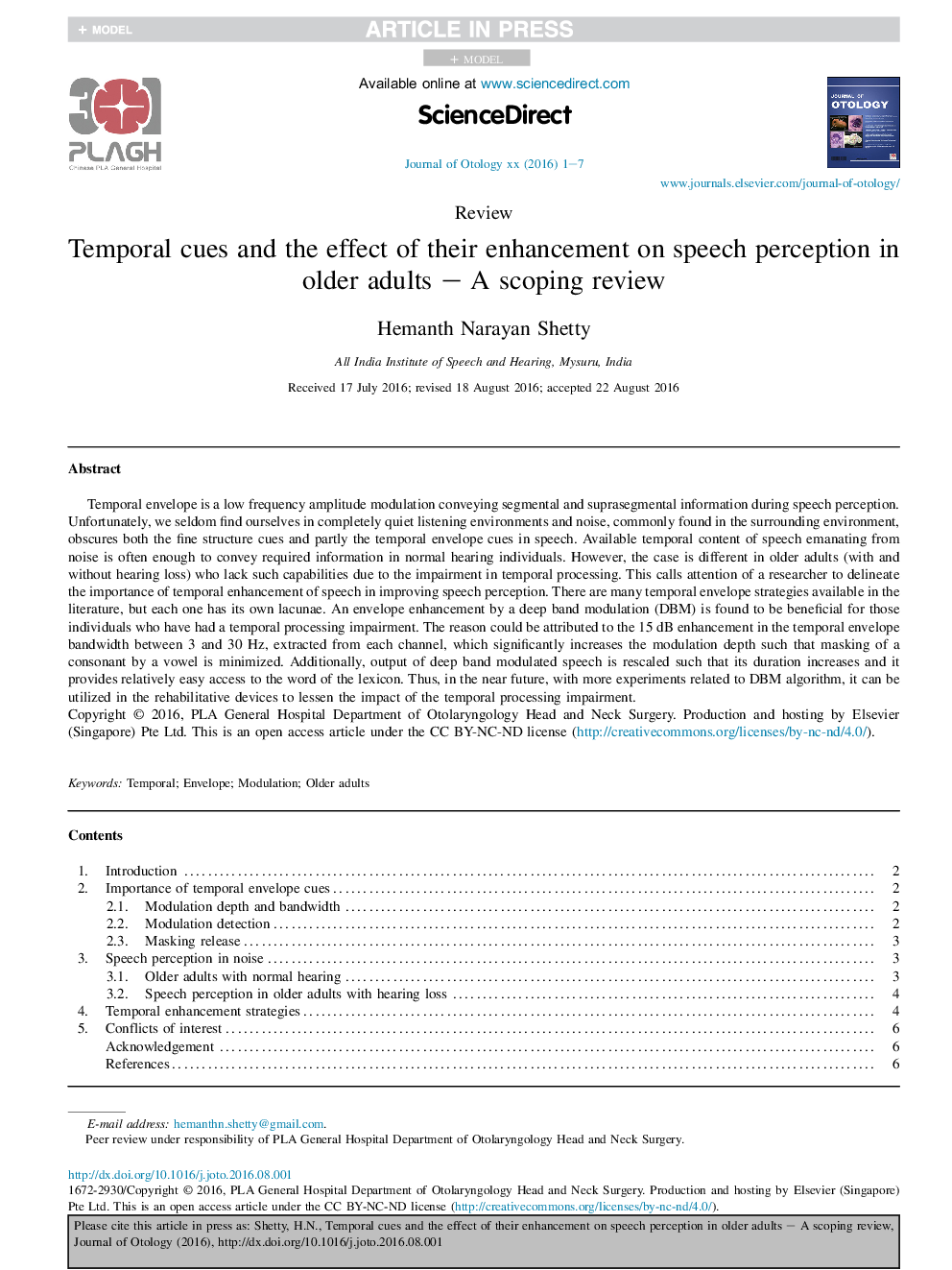 Temporal cues and the effect of their enhancement on speech perception in older adults - A scoping review