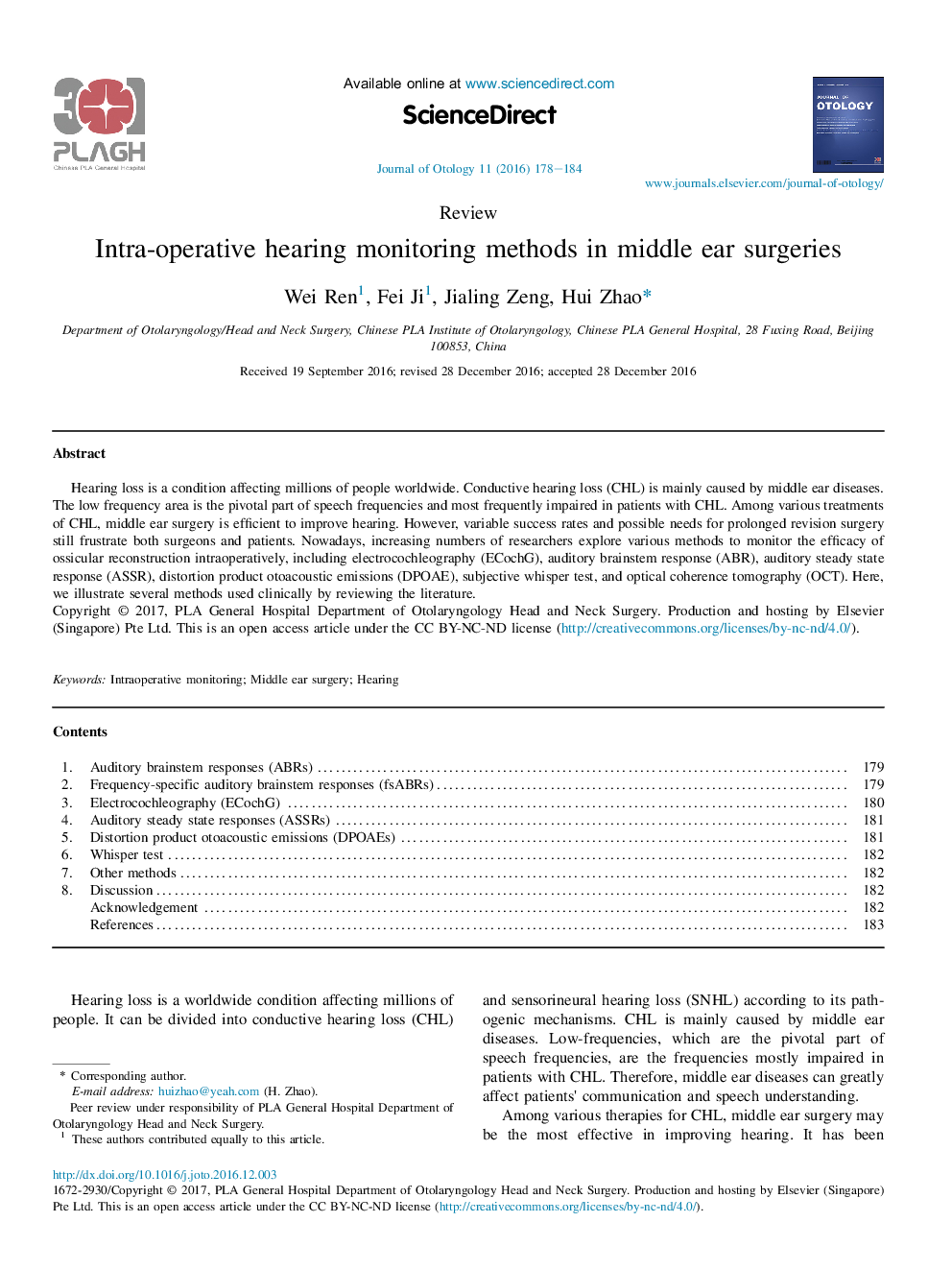 Intra-operative hearing monitoring methods in middle ear surgeries