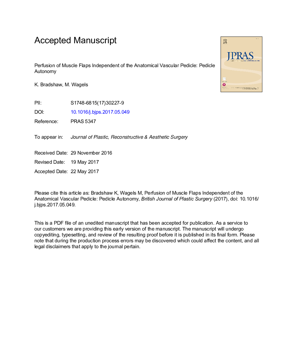 Perfusion of muscle flaps independent of the anatomical vascular pedicle: Pedicle autonomy