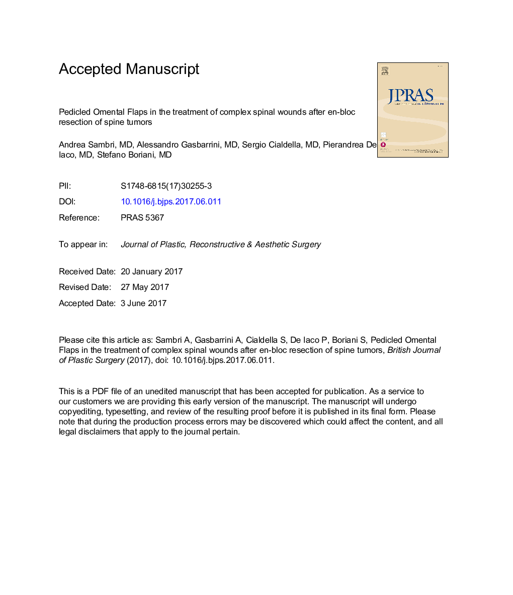 Pedicled omental flaps in the treatment of complex spinal wounds after en bloc resection of spine tumors