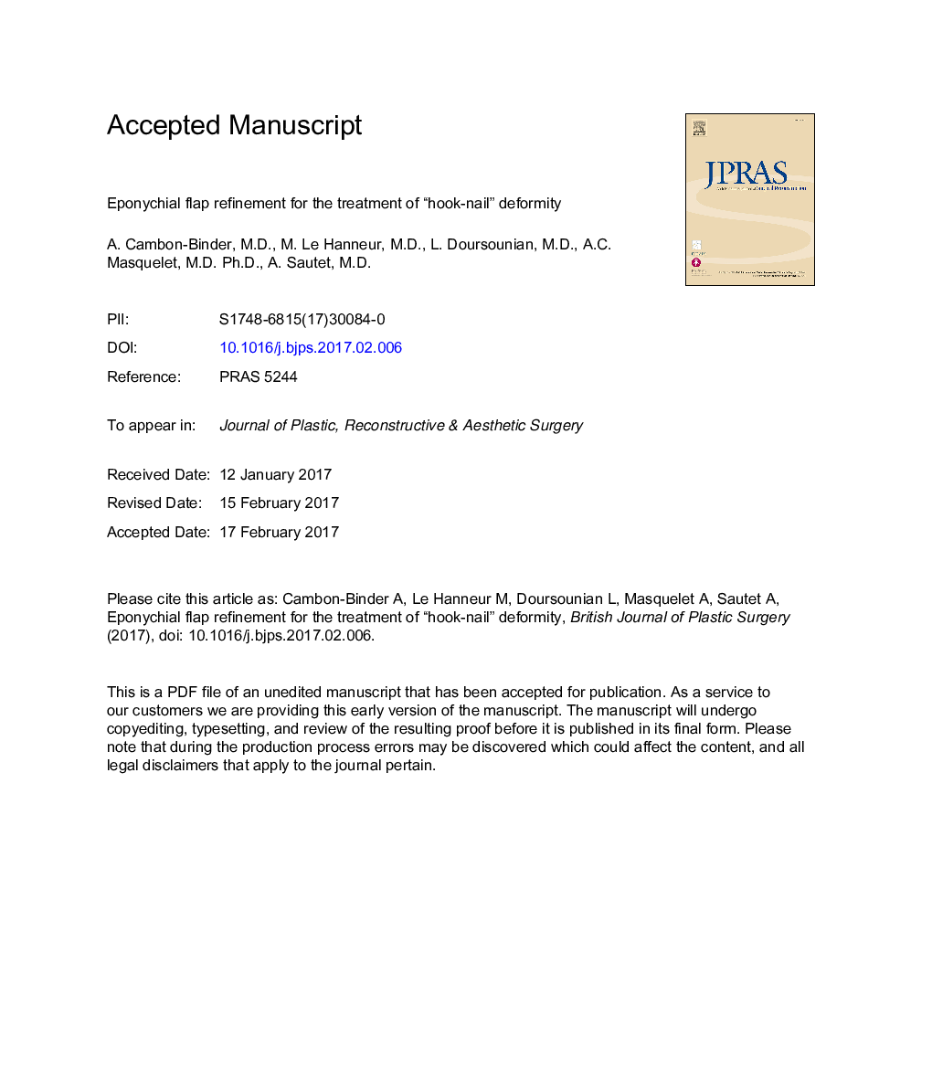 Eponychial flap refinement for the treatment of “hook-nail” deformity