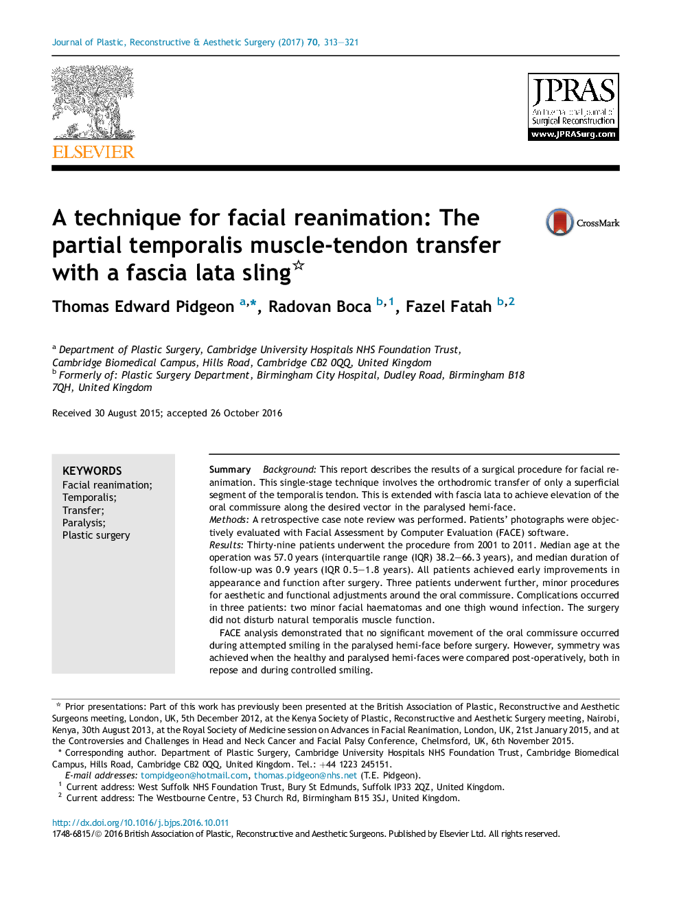 A technique for facial reanimation: The partial temporalis muscle-tendon transfer with a fascia lata sling