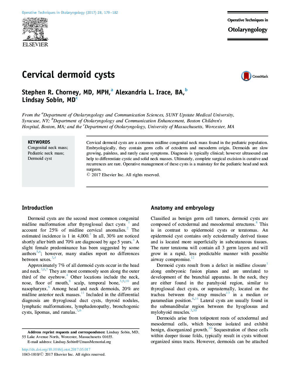 Cervical dermoid cysts