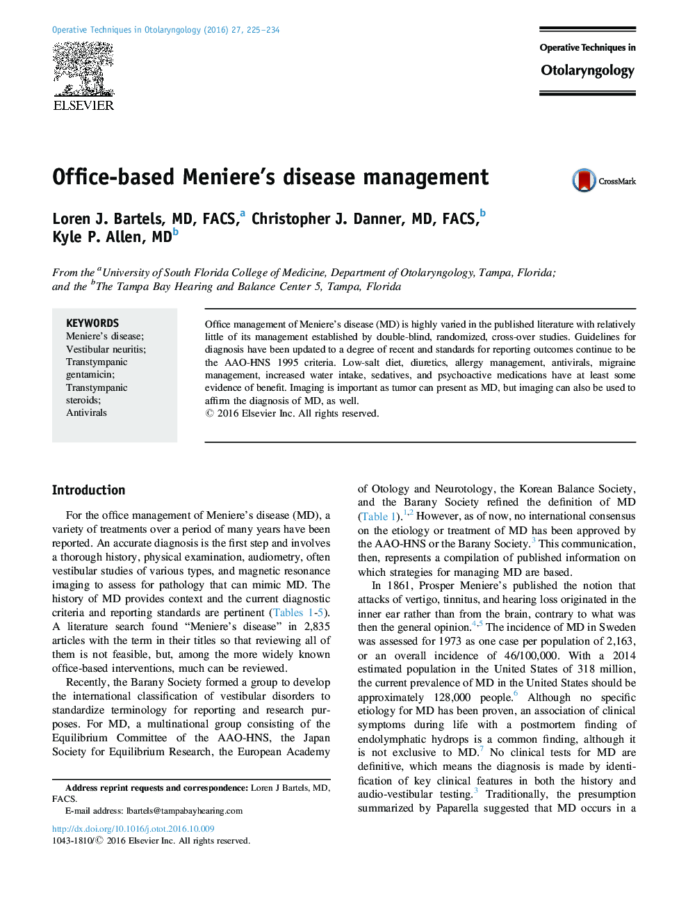 Office-based Meniere's disease management