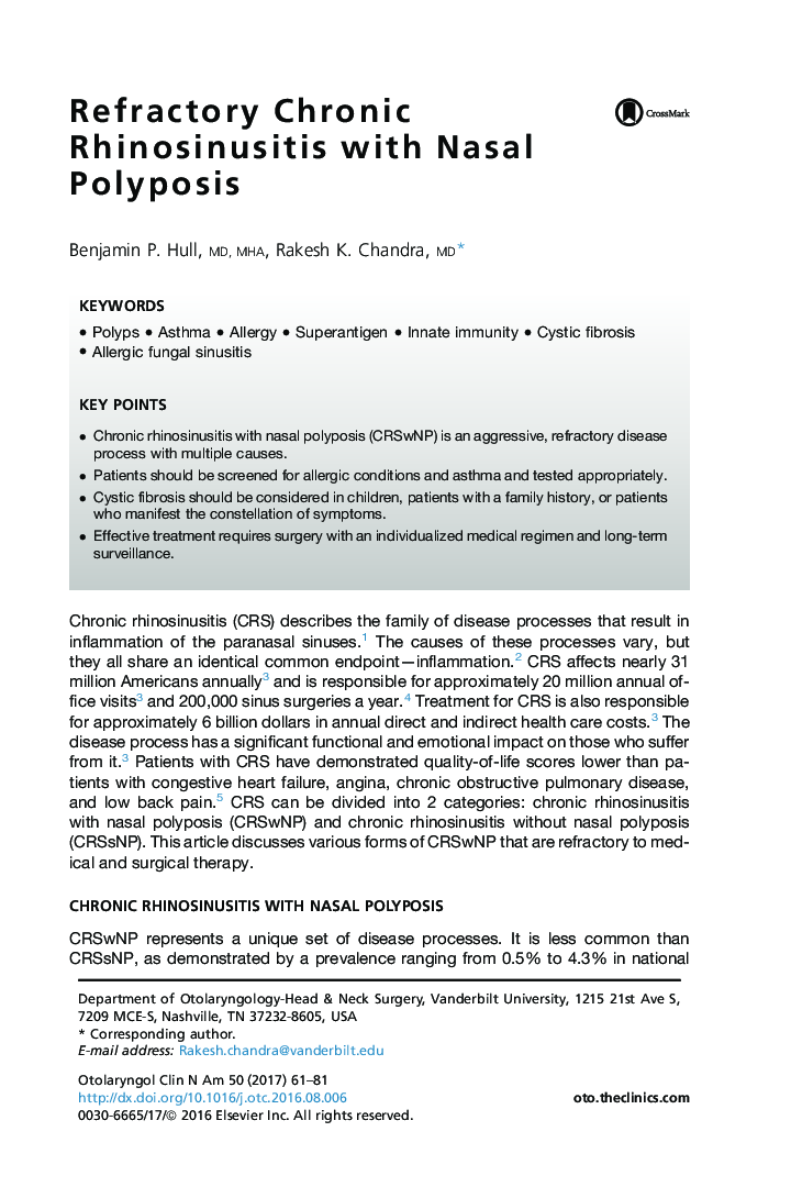 Refractory Chronic Rhinosinusitis with Nasal Polyposis